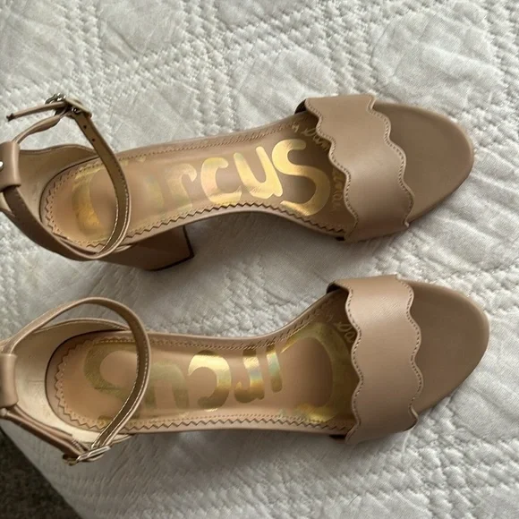 Sam Edelman Circus Nude Beige Olga Faux-Leather Heels Ankle Strap Sandals US7 - Picture 12 of 16